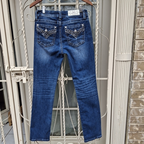 Miss Me Easy Straight Embellished Mid-Rise Blue Jeans Women Size 28 - Picture 6 of 16